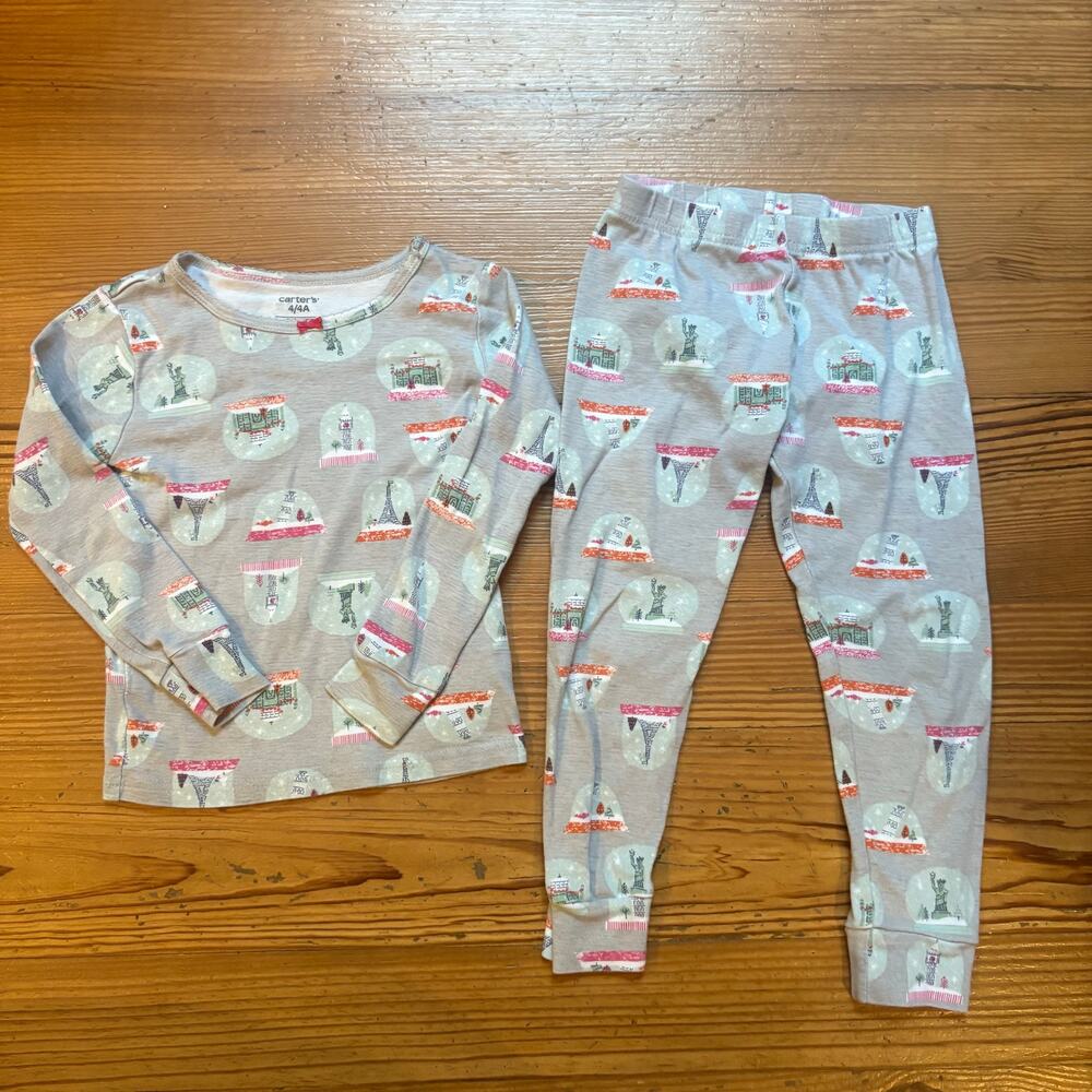 Carter's gray New York Paris‎ monument long sleeve toddler pajama set SIZE 4T